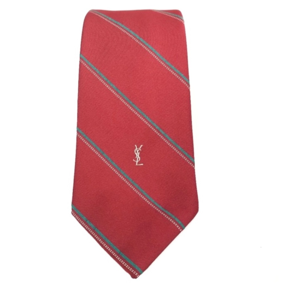 Yves Saint Laurent Necktie Striped Logo Mens OS Red